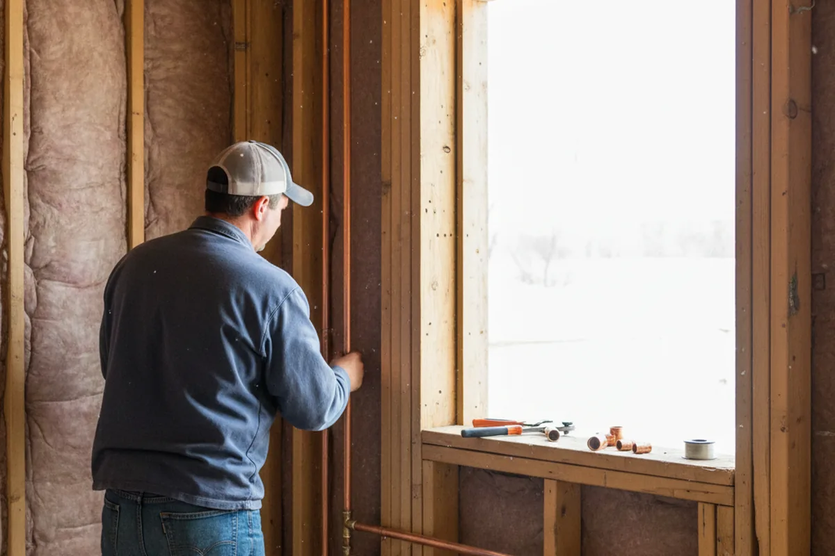 Licensed plumber running new copper supply lines in a Jamesville home